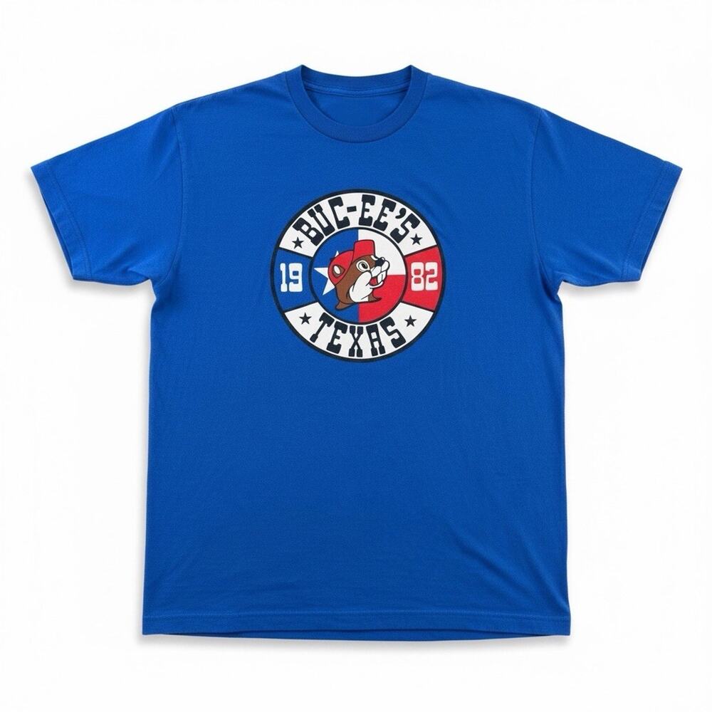 Buc-ee’s Texas 1982 Beaver Logo T-Shirt Large Royal Blue 100% Cotton Graphic Tee